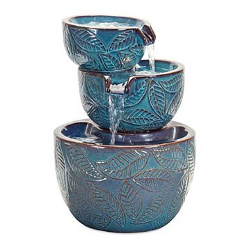 Ceramic Tiered Bowl Fountain With Leaf Design 22.5"h