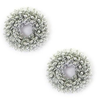 Flocked Pine Candle Ring Wreath (set Of 2)