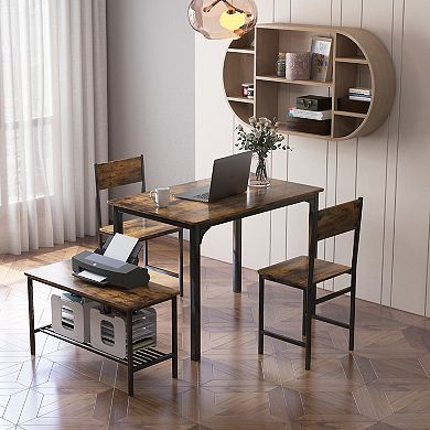4 Pieces Rustic Dining Table Set With 2 Chairs And Bench-Rustic brown