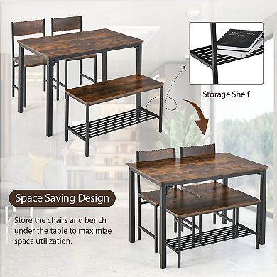 4 Pieces Rustic Dining Table Set With 2 Chairs And Bench-Rustic brown