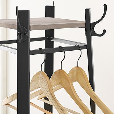 Coat Rack, Coat Stand With 3 Shelves, Hall Trees Free Standing With Hooks For Scarves