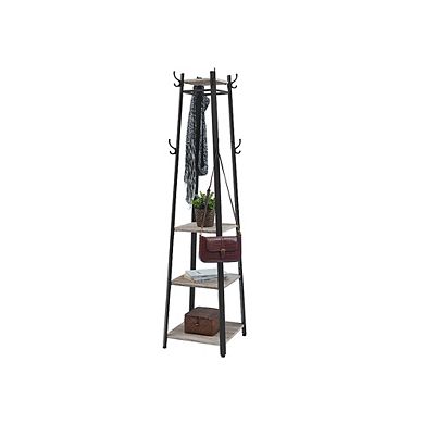 Coat Rack, Coat Stand With 3 Shelves, Hall Trees Free Standing With Hooks For Scarves