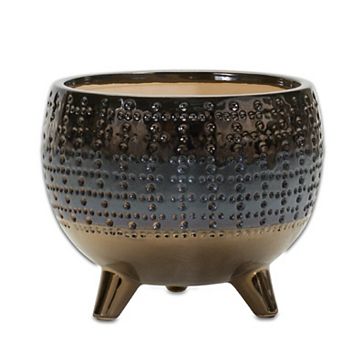 Dotted Ceramic Planter With Pewter Accent 6"h