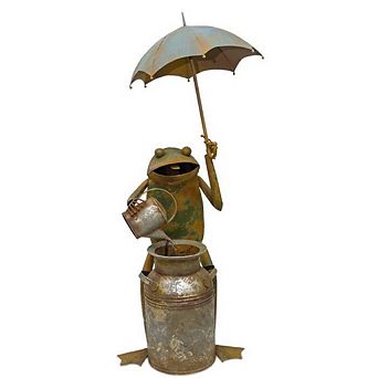 Rustic Copper Metal Frog With Umbrella Fountain 53.75"h