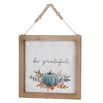 Wood Beaded Hanging Harvest Grateful Thankful Sentiment (Set of 2)
