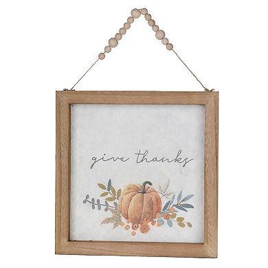 Wood Beaded Hanging Harvest Grateful Thankful Sentiment (Set of 2)