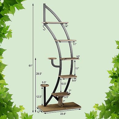 6 Tier 9 Potted Metal Plant Stand Holder Display Shelf with Hook