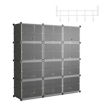 12 Cube Shoe Storage Cabinet with Doors Modular Shoe Organizer with Hooks for Entryway Closet