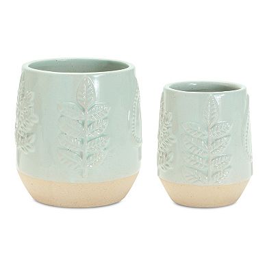 Two-tone Porcealin Planter With Leaf Design (set Of 2)