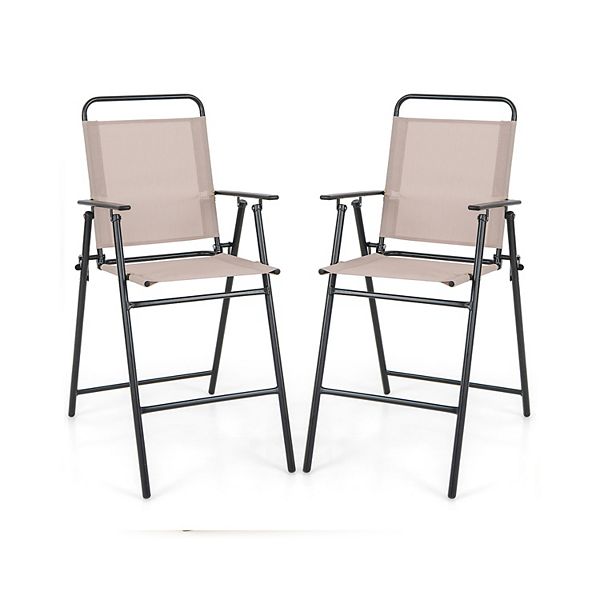 Set Of 2 Patio Folding Barheight Chairs With Armrests And Quickdrying