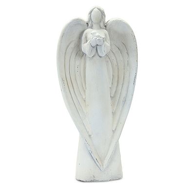 Stone Garden Angel Statue With Bird Accent (set of 2)