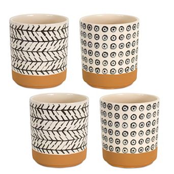 Geometric Patterned Pot With Terra Cotta Accent (Set Of 4)