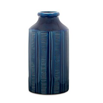 Blue Etched Terra Cotta Vase 10"h