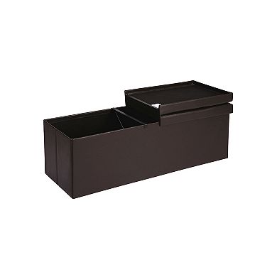 Folding Storage Ottoman Bench With Flipping Lid, Faux Leather Storage Chest With Iron Frame Support