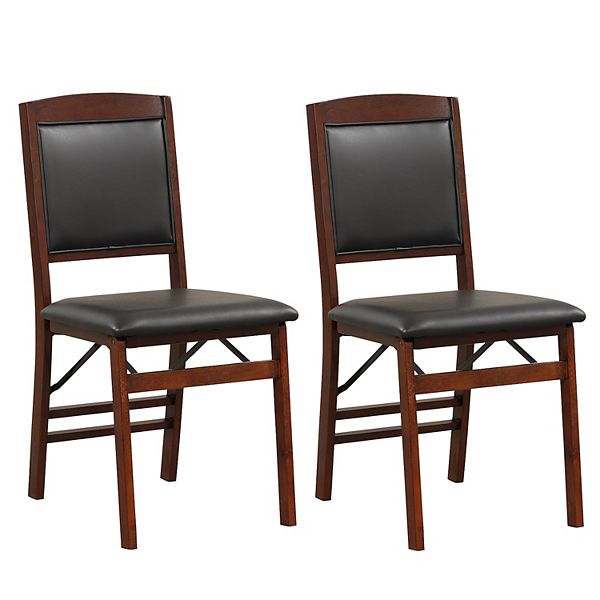 Set Of 2 Folding Dining Chairs With Padded Seat And High Backrestbrown