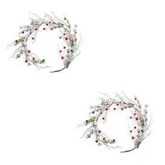 Snowy Flocked Twig Pine Garland with Sleigh Bells (Set of 2)