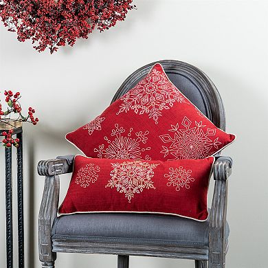 Bead Embroidered Snowflake Pillow - Classic Red (set Of 2)
