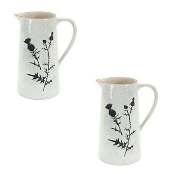 Rustic Thistle Etched Pitcher Vase With Speckled Finish (set of 2)