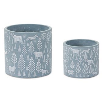 Woodland Winter Stone Planter (Set Of 2)