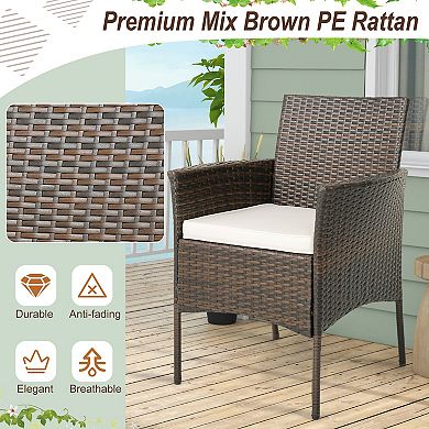 Set Of 4 Patio Pe Wicker Dining Chairs With Seat Cushions And Armrests-set Of 4