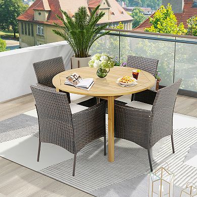 Set Of 4 Patio Pe Wicker Dining Chairs With Seat Cushions And Armrests-set Of 4