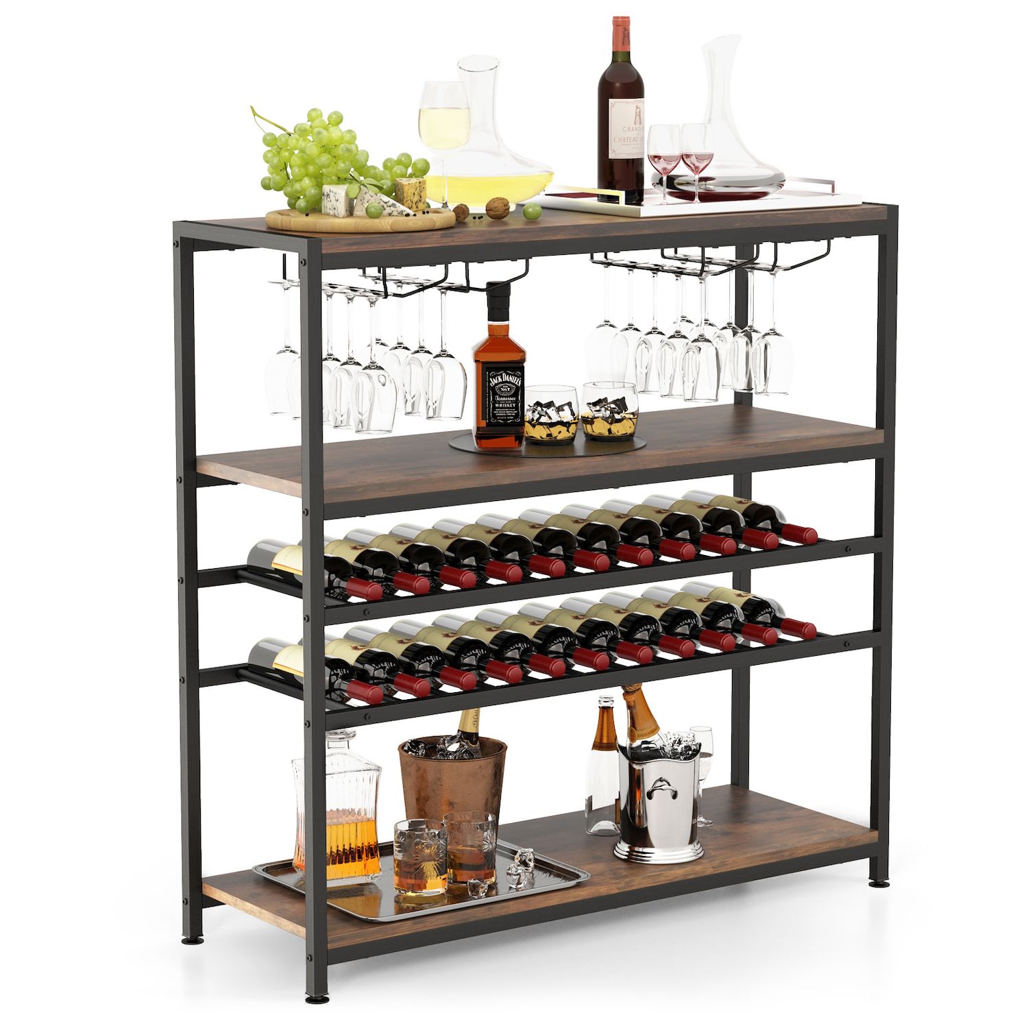 Sunnydaze Lavina Wine Cabinet with Glass and Bottle Storage Shelves