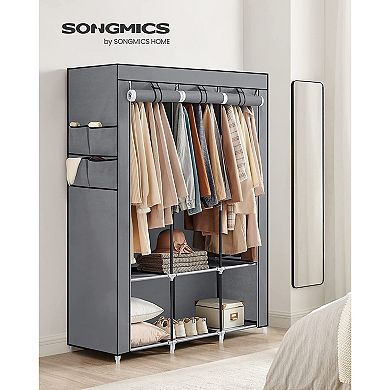 Portable Closet, Wardrobe Closet Organizer with Cover, 3 Hanging Rods and Shelves, 4 Side Pockets