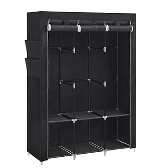 Portable Closet, Wardrobe Closet Organizer with Cover, 3 Hanging Rods and Shelves, 4 Side Pockets