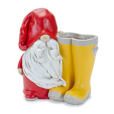 Garden Gnome With Rainboot Planter Or Vase (set of 2)