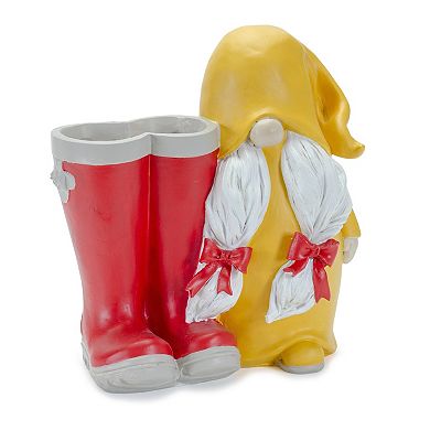 Garden Gnome With Rainboot Planter Or Vase (set of 2)