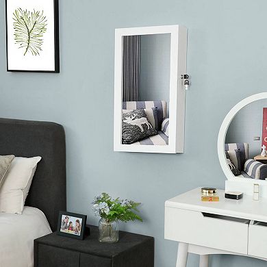 Lockable Jewelry Cabinet Armoire with Mirror, Wall-Mounted Space