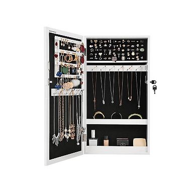 Lockable Jewelry Cabinet Armoire with Mirror, Wall-Mounted Space