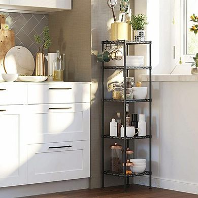 Bathroom Shelf, Storage Rack For Small Space, With 5 Pp Sheets, Removable Hooks, Adjustable Height