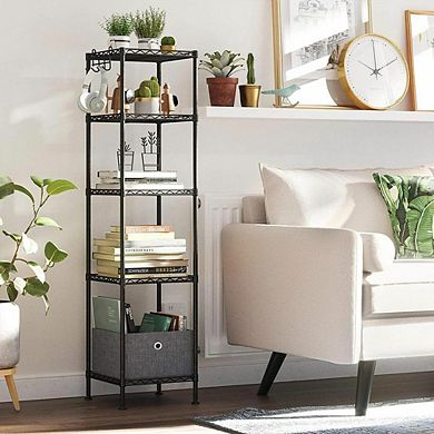 Bathroom Shelf, Storage Rack For Small Space, With 5 Pp Sheets, Removable Hooks, Adjustable Height