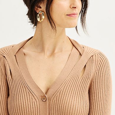 Women's Rachel Roy Cutout Detail Ribbed Cardigan Sweater