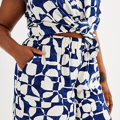 Plus Size Sonoma Goods For Life Geometric Print Wide Flowy Cropped Pants