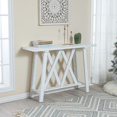 LuxenHome Farmhouse White 48" W Console And Entry Table