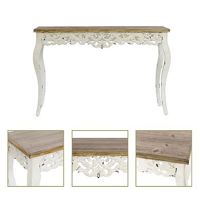 LuxenHome Victorian Off White And Natural Wood Console And Entry Table