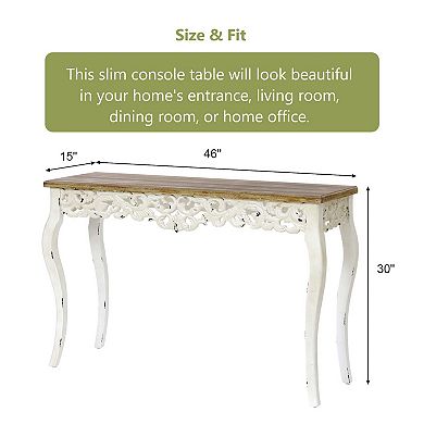 LuxenHome Victorian Off White And Natural Wood Console And Entry Table