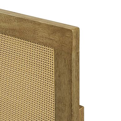 LuxenHome Natural Finish Rubberwood with Rattan Panels Headboard, Queen