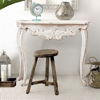 LuxenHome Vintage Off White Wood Console And Entry Table