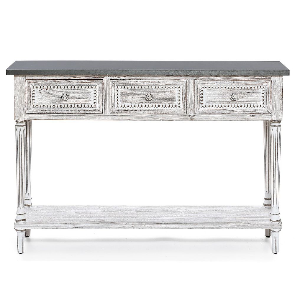 LuxenHome Distressed White Wood And Metal 3-drawer 1-shelf Console