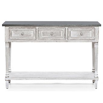 LuxenHome Distressed White Wood And Metal 3-drawer 1-shelf Console And Entry Table