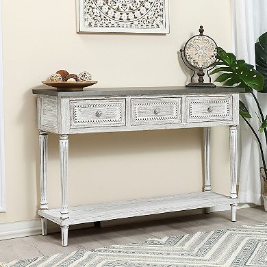 LuxenHome Distressed White Wood And Metal 3-drawer 1-shelf Console And Entry Table