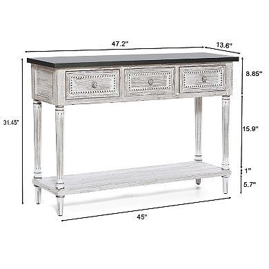 LuxenHome Distressed White Wood And Metal 3-drawer 1-shelf Console And Entry Table
