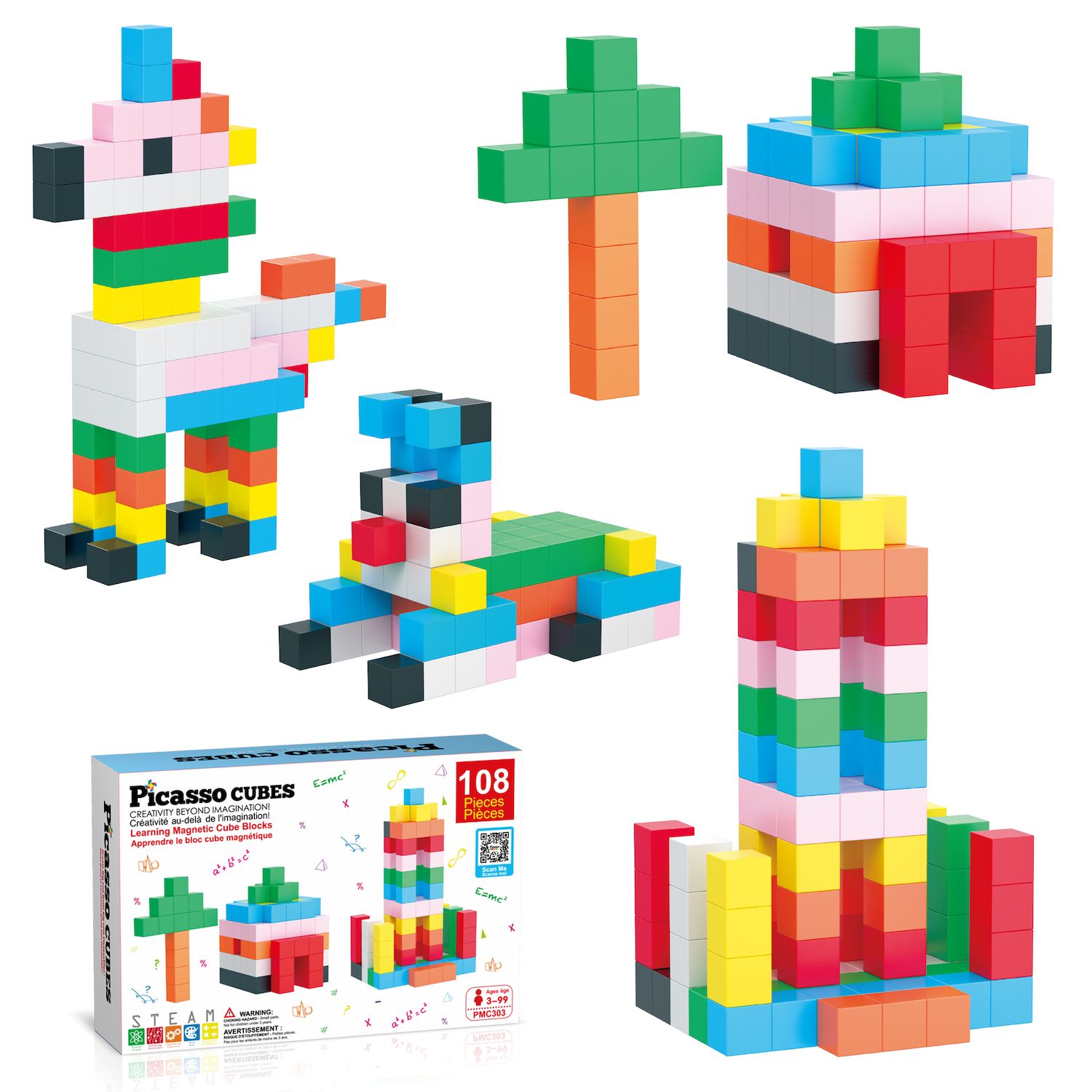 Детские конструкторы PicassoTiles 108 pc 1.2" Cube Toy, Magnetic Puzzle, Building Block for Kid Age 3 & Up, PMC303 — фото 1
