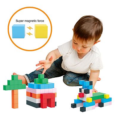 PicassoTiles 108 Piece 1.2" Cube Toy, Magnetic Puzzle, Building Block for Kid Age 3 & Up, PMC303