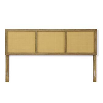 LuxenHome Natural Finish Rubberwood with Rattan Panels Headboard, King