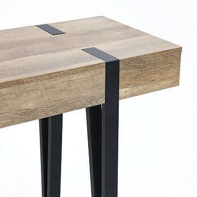 LuxenHome Oak Finish MDF Wood Black Metal Console Entry Table