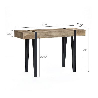 LuxenHome Oak Finish Mdf Wood Black Metal Console Entry Table
